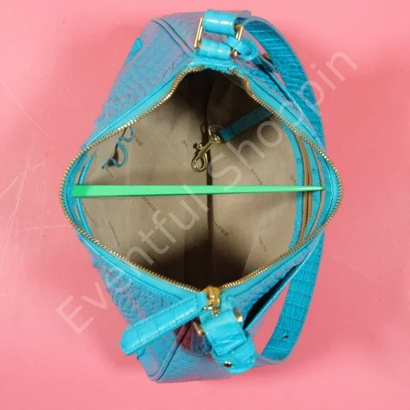 Brahmin Croc Embossed Leather Lacy Shoulder Bag Purse in Blue
